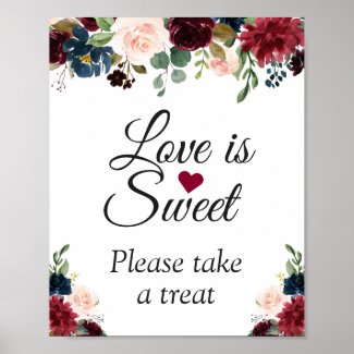 Love is Sweet Burgundy Blush Blue Floral Sign