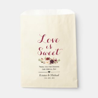 Love is Sweet Burgundy Floral Wedding Favour Favour Bag