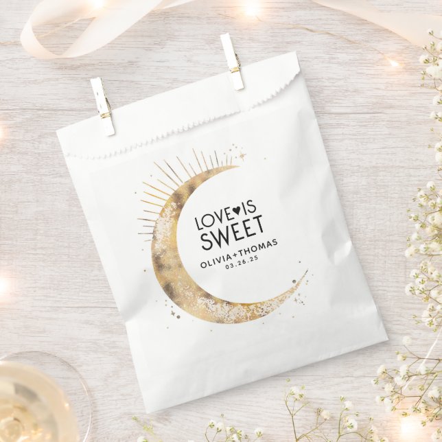 Love is Sweet Celestial Gold Moon Wedding Favour Bag (Clipped)