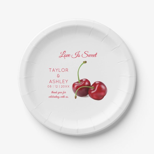 Love is Sweet Cherry Fruit | Wedding Paper Plate (Front)