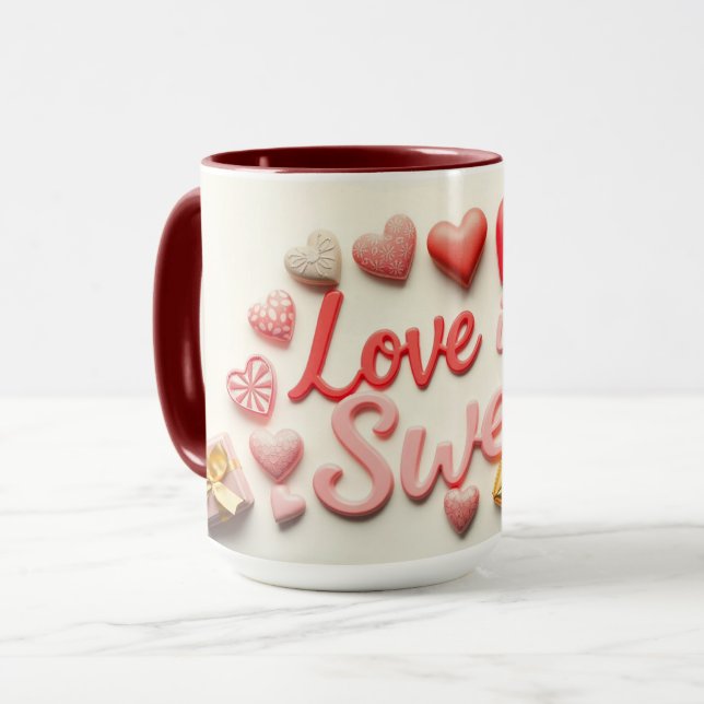 Love Is Sweet Chocolate Valentine Heart Mug (Front Left)