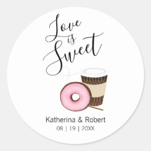 Love Is Sweet Coffee and Doughnut   Wedding Classic Round Sticker
