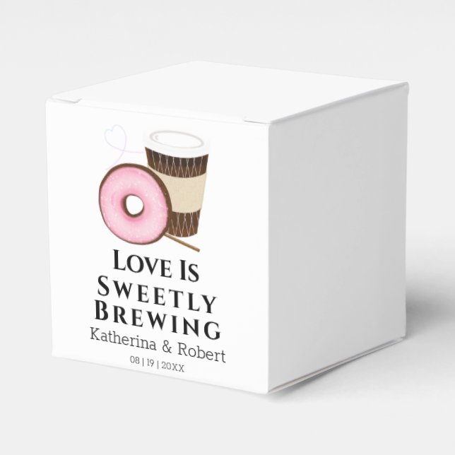 Love Is Sweet Coffee and Doughnut | Wedding Favor Box (Front Side)