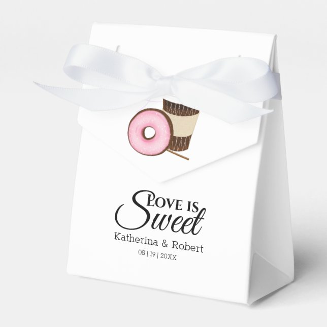 Love Is Sweet Coffee and Doughnut | Wedding Favor Box (Front Side)