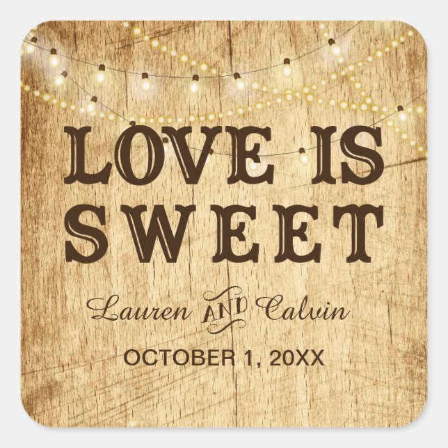 Love is Sweet country wedding favour sticker (Front)