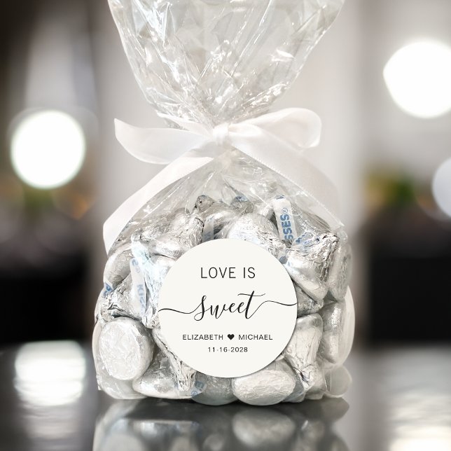 Love Is Sweet Cream Wedding Favour Classic Round Sticker (Creator Uploaded)