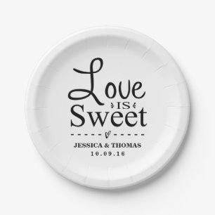 Love Is Sweet! Custom Black & White Wedding Paper Plate