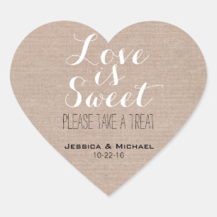 Love is sweet custom candy buffet wedding favour heart sticker