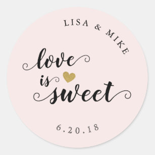 Love is Sweet Custom Script Wedding Favour Pink Classic Round Sticker