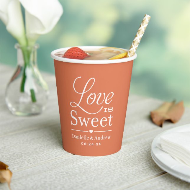 Love is Sweet Custom Terracotta Wedding Monogram Paper Cups (Insitu)