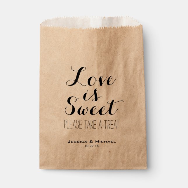 Love is sweet custom wedding candy buffet favour favour bag (Front)