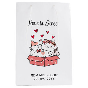 Love Is Sweet Cute Cat Bride and Groom Wedding  Medium Gift Bag