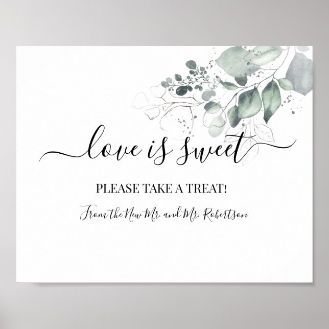 Love is Sweet Dessert Table Watercolor Flower Sign (Front)