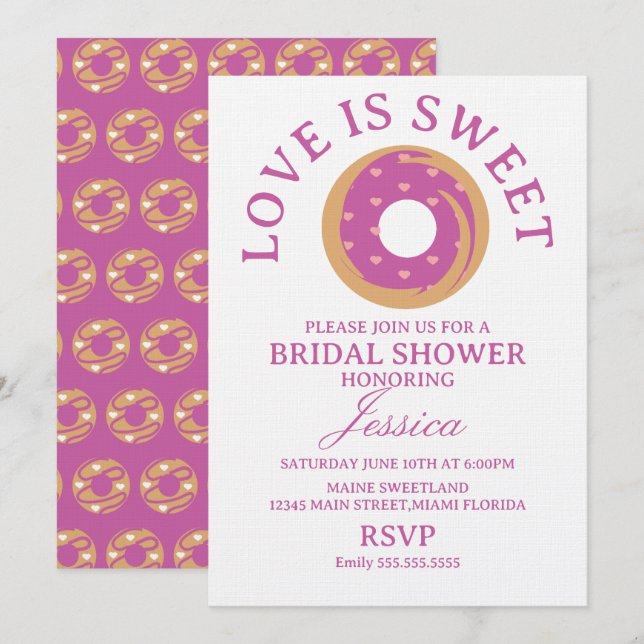 Love is sweet donut with hearts Bridal Shower Invitation (Front/Back)