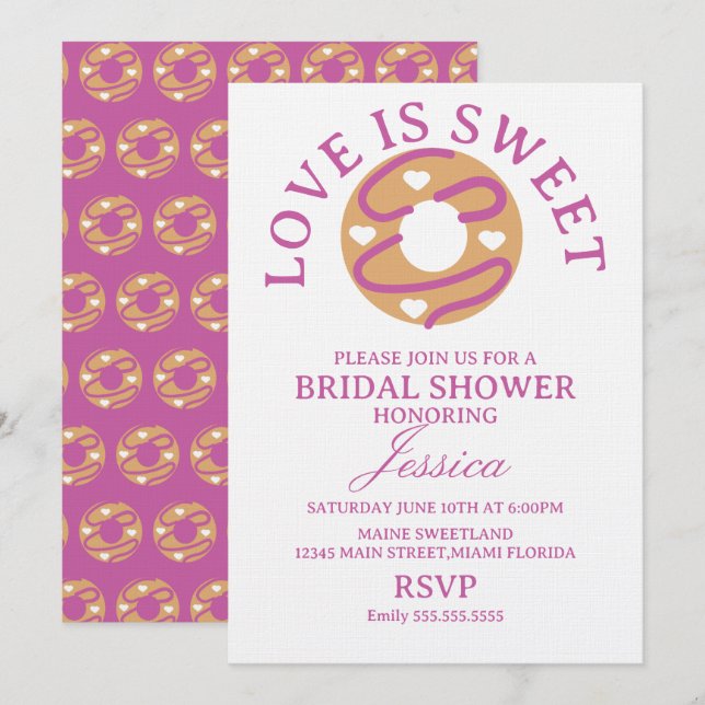 Love is sweet donut with hearts Bridal Shower Invitation (Front/Back)