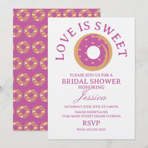 Love is sweet doughnut with hearts Bridal Shower Invitation