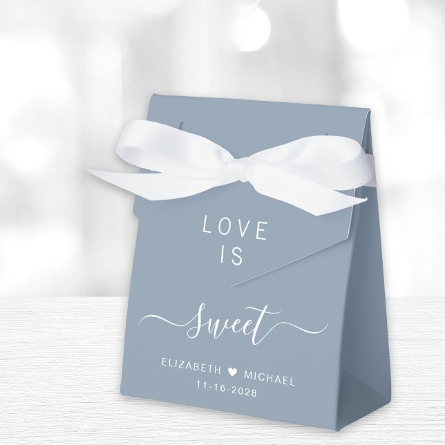Love Is Sweet Dusty Blue Wedding Favor Box (Creator Uploaded)