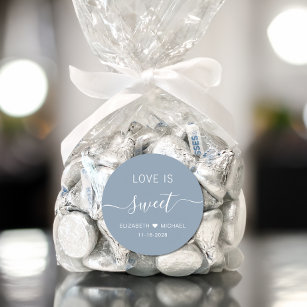 Love Is Sweet Dusty Blue Wedding Favour Classic Round Sticker