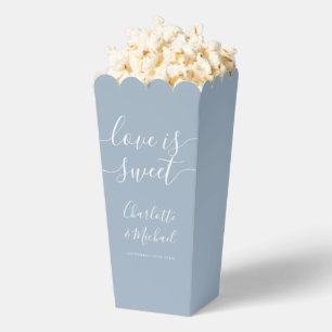Love Is Sweet Dusty Blue Wedding Popcorn Favor Box