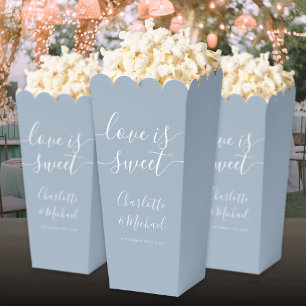 Love Is Sweet Dusty Blue Wedding Popcorn Favor Box