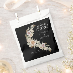 Love Is Sweet Dusty Pink Peach Roses Black Wedding Favour Bag