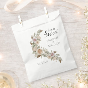 Love Is Sweet Dusty Pink Peach Roses Wedding Favour Bag