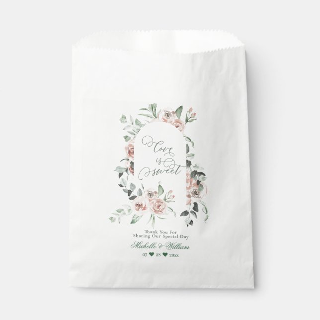 Love is Sweet Dusty Rose Eucalyptus Wedding Favour Bag (Front)