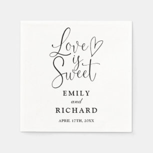Love Is Sweet Elegant Black And White Wedding Napkin