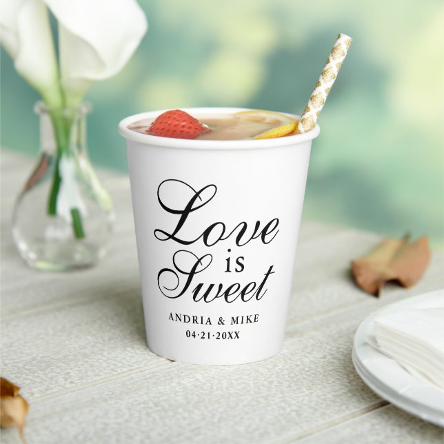 Love is Sweet Elegant Custom Wedding Monogram Paper Cups (Insitu)
