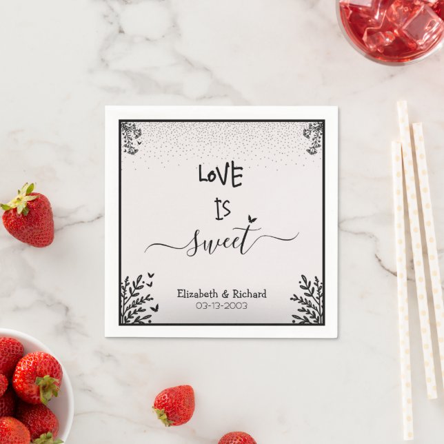 Love is sweet elegant fun script wedding napkin (Insitu)