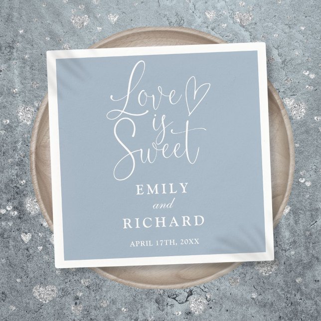 Love Is Sweet Elegant Modern Dusty Blue Wedding Napkin (Love Is Sweet Elegant Modern Dusty Blue Wedding Napkins)