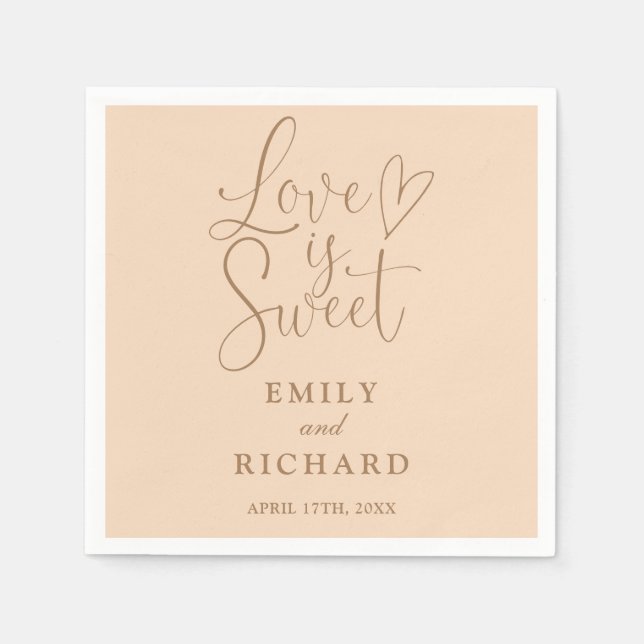 Love Is Sweet Elegant Modern Soft Peach Wedding Napkin (Front)