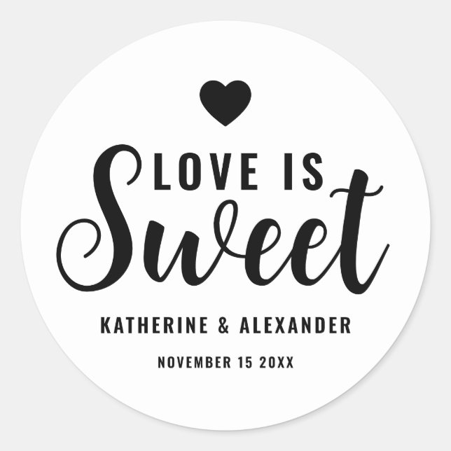 Love Is Sweet Elegant Personalized Wedding Favour Classic Round Sticker (Front)