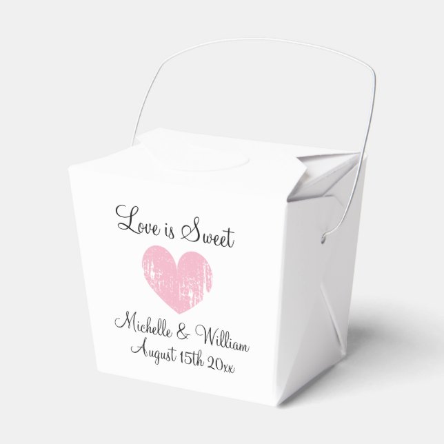 Love is sweet elegant pink heart custom wedding favor box (Front Side)