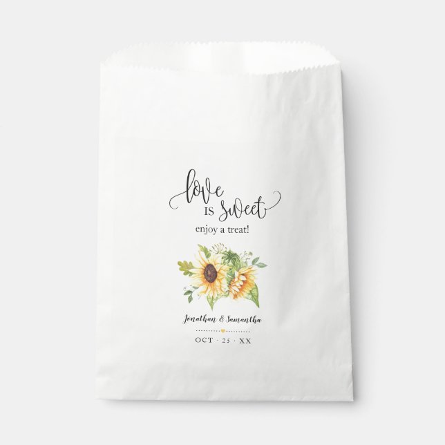 Love is sweet enjoy a treat sunflowers wedding favour bag (Front)