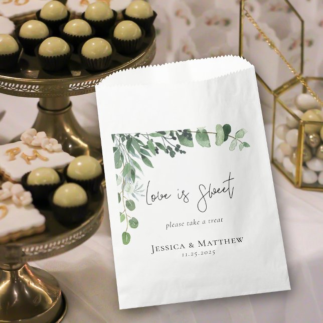 Love Is Sweet Eucalyptus Wedding Favour Bag (Love Is Sweet Eucalyptus Wedding Favor Bag)