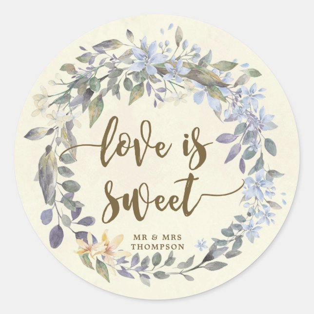 love is sweet favour stickers boho blue floral (Front)