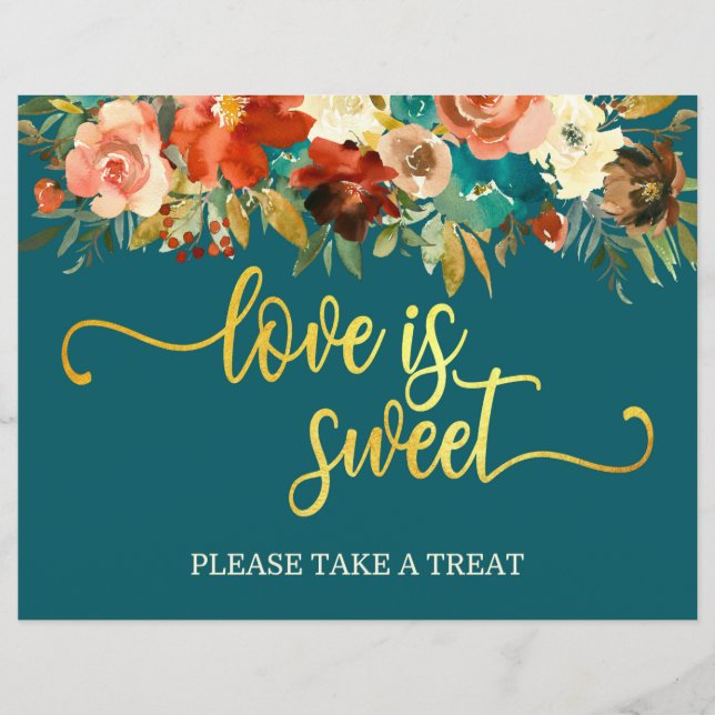 Love is Sweet Favours Sign - Teal & Orange Wedding (Front)