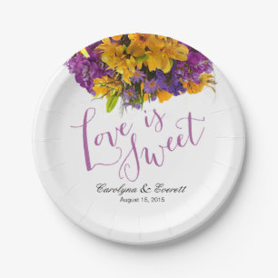 Love is Sweet Floral Bouquet yellow purple Paper Plate