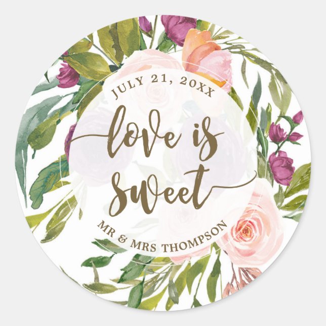 love is sweet floral greenery favour sticker (Front)