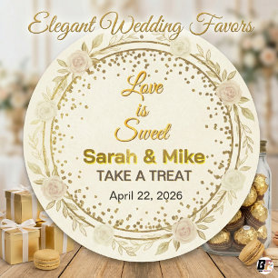 Love Is Sweet Gold Floral Wedding Favor  Classic Round Sticker