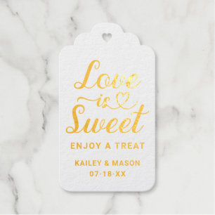 Love is Sweet Gold Heart Script Monogram Gift Tags
