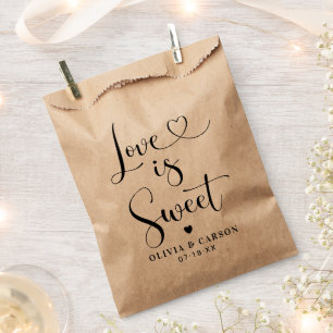 Love is Sweet Heart Script Kraft Wedding Favour Bag