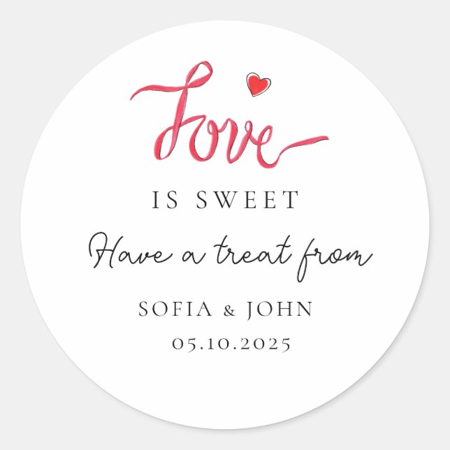Love is Sweet heart Wedding Favour  Classic Round Sticker (Front)