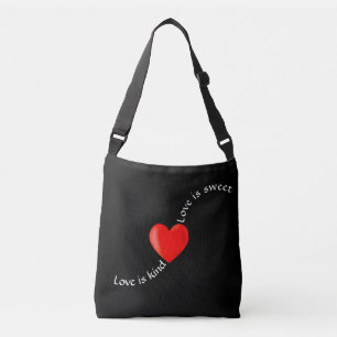 Love is sweet, love is kind heart on black crossbody bag
