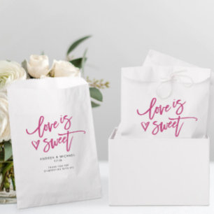 Love is Sweet Magenta Pink Wedding Fun Heart Favour Bag