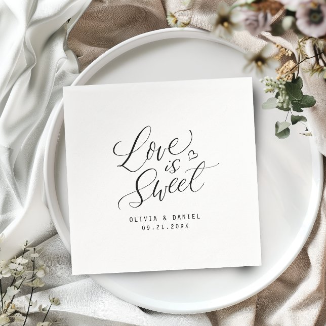 "love is sweet" modern calligraphy wedding napkin ("love is sweet" modern calligraphy wedding napkins)