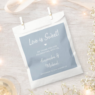 Love is sweet modern dusty blue wedding favour bag