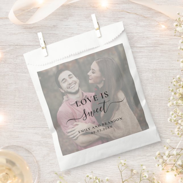 Love Is Sweet Modern Elegant Simple Photo Wedding Favour Bag (Clipped)