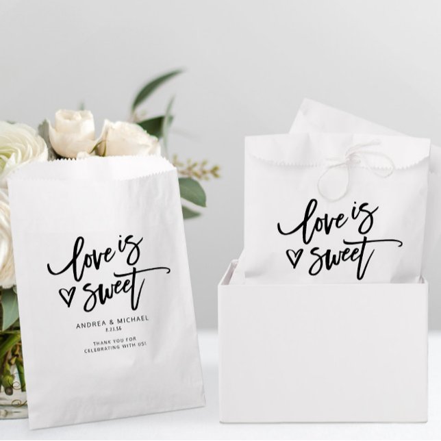 Love is Sweet Modern Fun Wedding Heart Handwriting Favour Bag (Love is Sweet Wedding Candy Favor Bags)